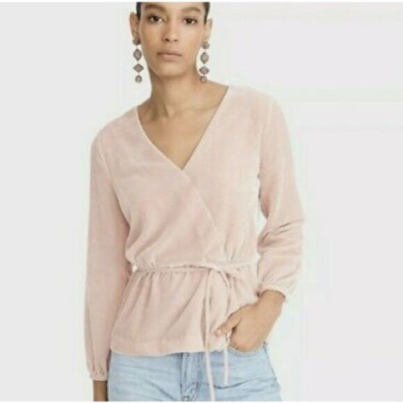 J. Crew Velour Wrap Front Peplum Blouse - Picture 3 of 16